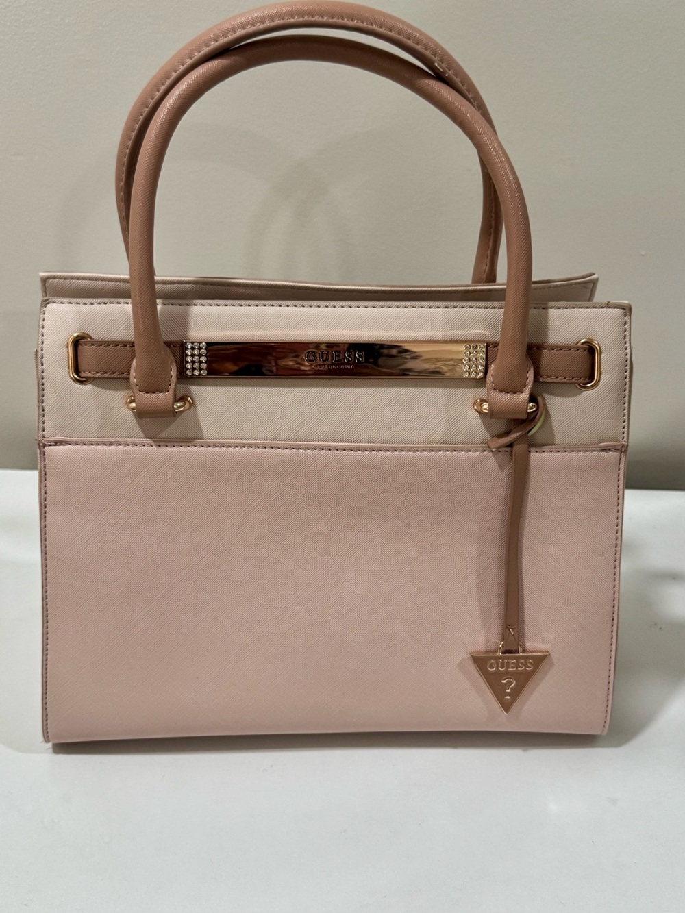 GUESS Blush Pink Satchel Tote | New | Gold Hardware | Structured Handbag